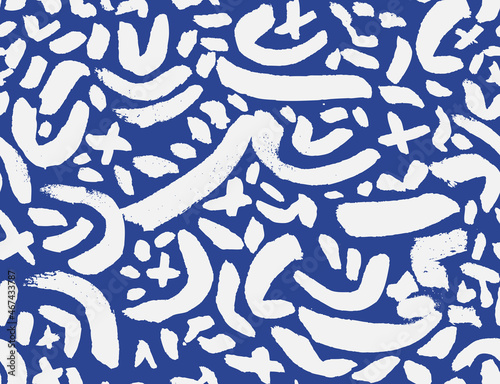Modern Graffiti Hand Drawn Vector Seamless Pattern. Blue Color Design for Fabric, Wrapping Paper, Gift Cards etc.
