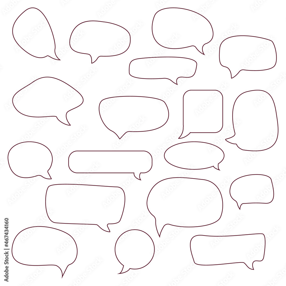 set of blank empty white speech bubbles with flat design, hand drawn sticker for chat symbol, label, tag or dialog word. Set of hand drawn paint object for design. set of blank empty white speech bubbles with flat design, hand drawn sticker for chat symbol, label, tag or dialog word. Set of hand drawn paint object for design.