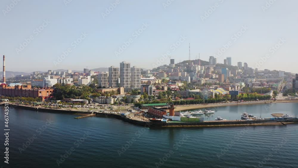 View from the drone to the Sportivnaya embankment of Vladivostok View from the drone to the Sportivnaya embankment of Vladivostok