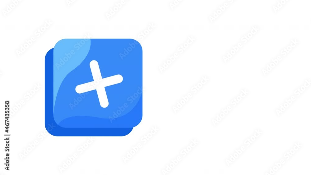 4k video of cartoon plus on blue square on white background. 4k video of cartoon plus on blue square on white background.