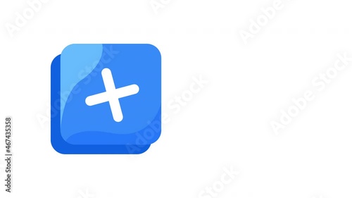 4k video of cartoon plus on blue square on white background.