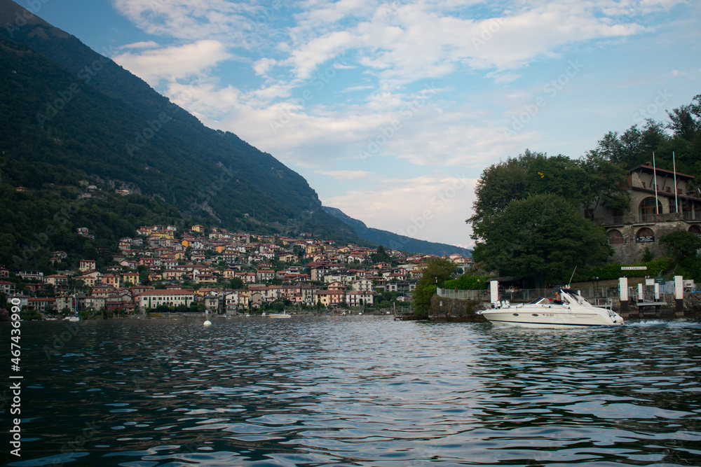 Private boat tour around Lake Como Italy at sunset