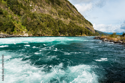 Panoramic view of the petrohue falls in the vicente perez rosales national park in southern chile. photo