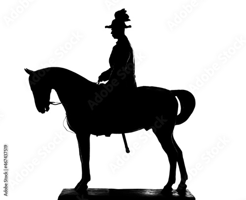 Equestrian German duke, illustration of a European monarch on the hunt. Feudal lord on horseback silhouette. isolated on white background photo