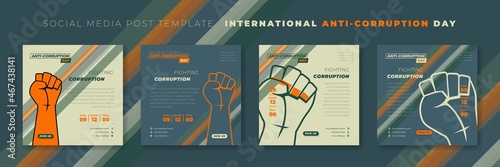 Set of social media post template with gripping hand design. International Anti Corruption Day template design.