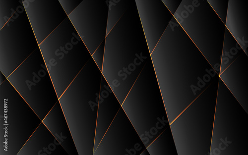 Modern minimalist dark mosaic futuristic background with overlapped glowing gold lines