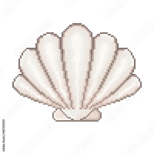 Shell icon pixel art. Clam pixel art. Vector illustration.
