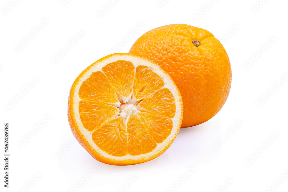 Slice navel seedless orange isolated on white with clipping path Slice navel seedless orange isolated on white with clipping path
