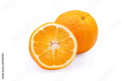 Slice navel seedless orange isolated on white with clipping path
