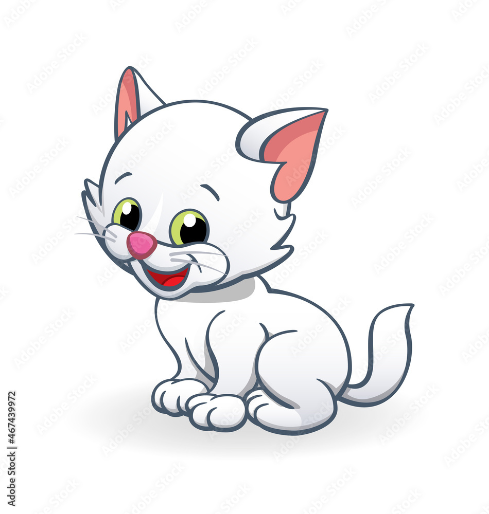 cute smiling cartoon kitten cat character sitting