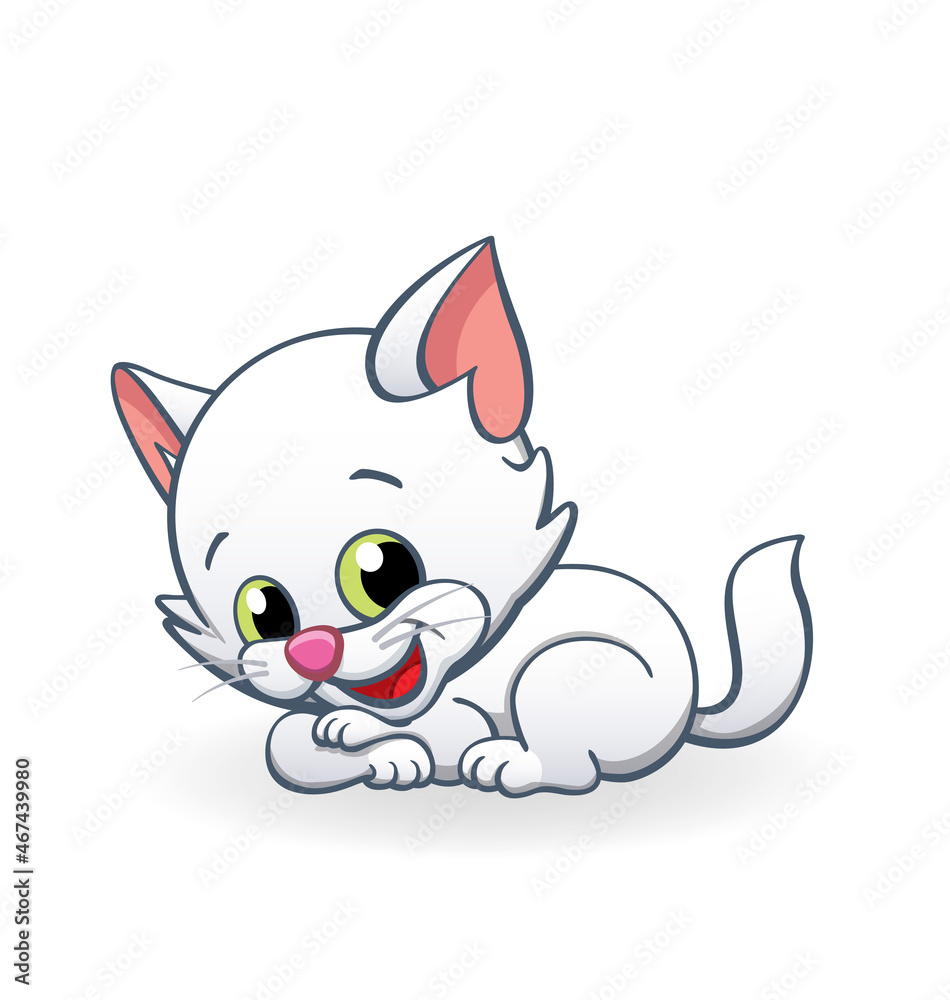 cute smiling cartoon kitten cat character lying cute smiling cartoon kitten cat character lying