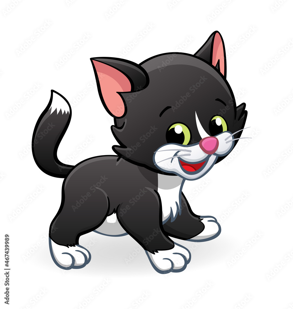 cute smiling cartoon kitten cat character standing