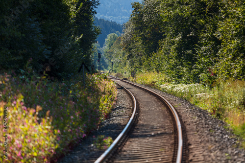 Railroad track winding through the Bavarian Forest