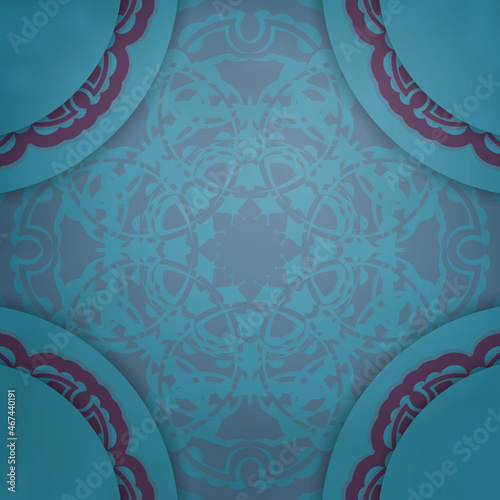 A turquoise greeting flyer with a purple mandala is prepared for printing.