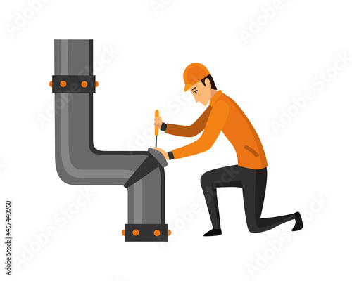 Oil petroleum industry. Engineer or oilman in professional work process isolated. Repair extraction or transportation oil and petrol on flat cartoon icon. Isolated vector illustration