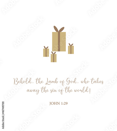 Behold, the Lamb of God, who takes away the sin of the world, John 1:29, Happy Birthday Jesus, God's love, Christmas card, Holy Night, spiritual biblical history, vector illustration