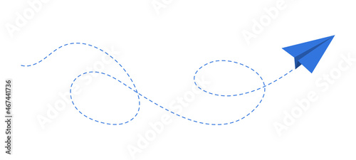 Blue paper plane with dotted path. Vector design element photo