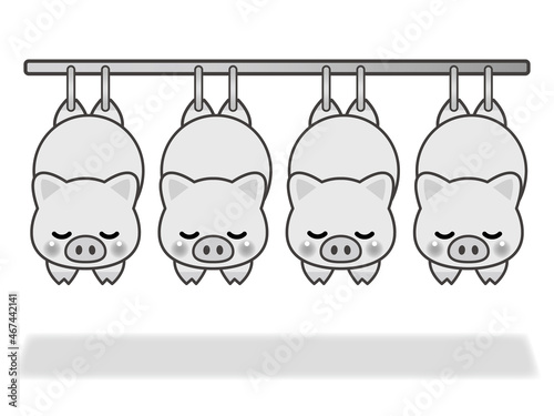 食肉センターで加工される豚のイラスト素材