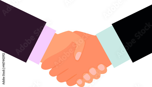 Business partnership handshake vector illustration. Deal sign or businessmen robust agreement, people hands shaking.