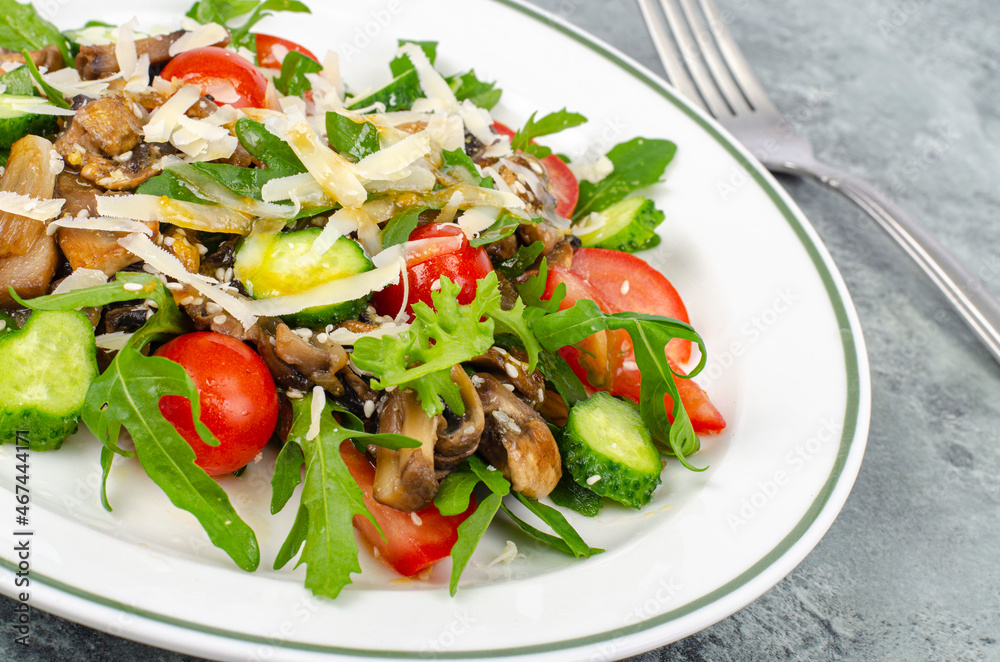 Fresh vegetable salad with mushrooms and cheese. Healthy lifestyle. Studio Photo Fresh vegetable salad with mushrooms and cheese. Healthy lifestyle. Studio Photo