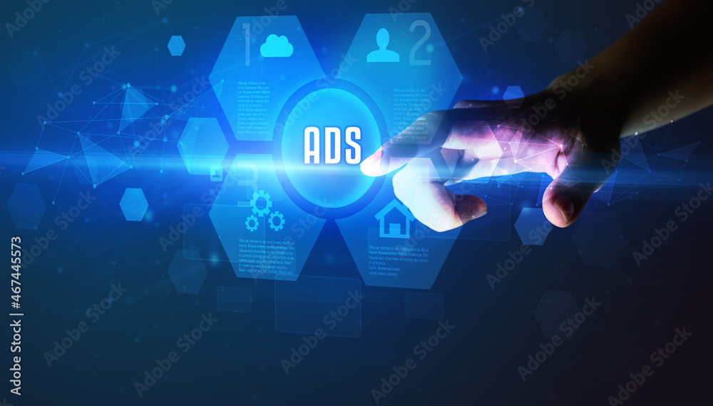 Hand touching digital button concept Hand touching digital button concept