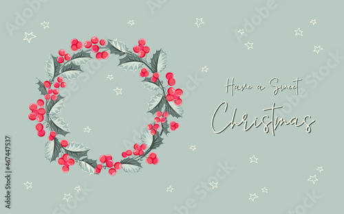 Happy new year background. Greeting card with holly branches.