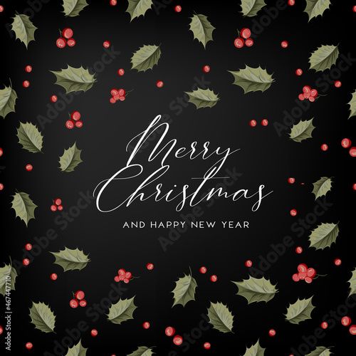 Happy new year background. Greeting card with holly branches.