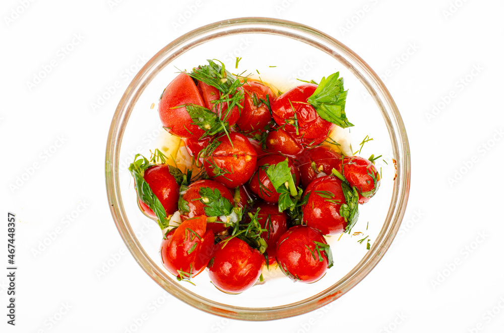Pickled tomatoes with herbs and garlic. Studio Photo. Pickled tomatoes with herbs and garlic. Studio Photo.