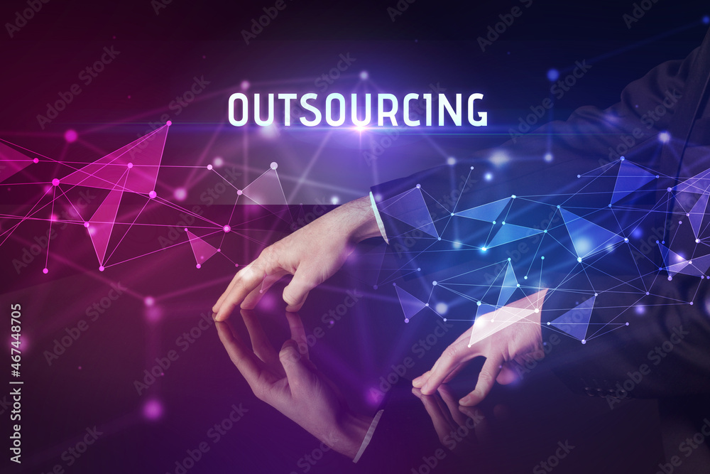 Businessman touching huge screen concept