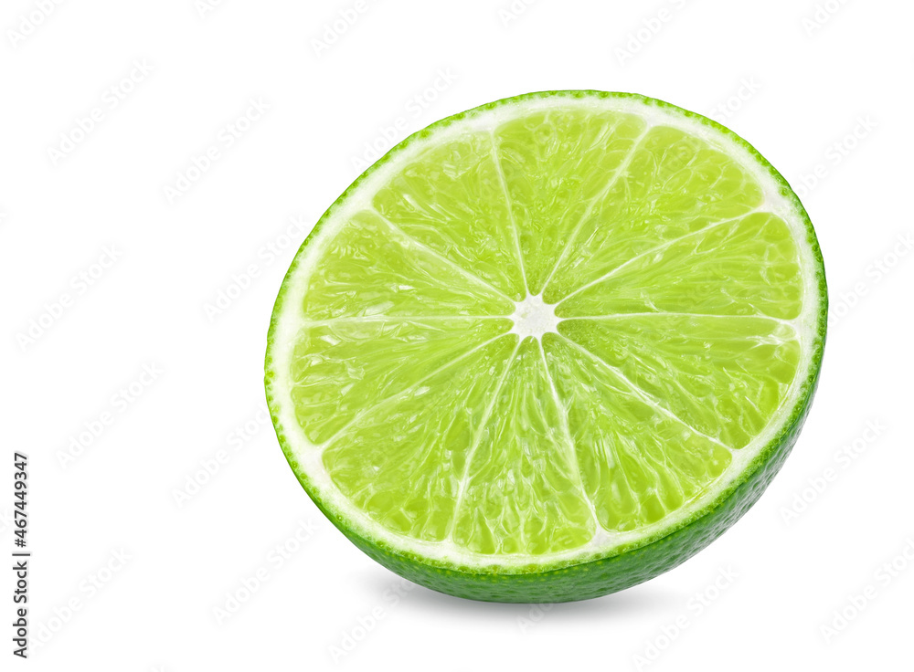 Isolated limes. Whole lime fruit and slices isolated on white Isolated limes. Whole lime fruit and slices isolated on white