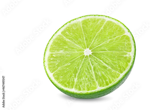 Isolated limes. Whole lime fruit and slices isolated on white