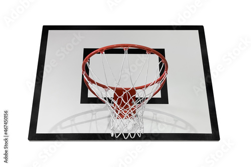 basketball board with hoop close up isolated on white background