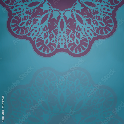 Greeting Brochure in turquoise color with abstract purple ornament prepared for typography.