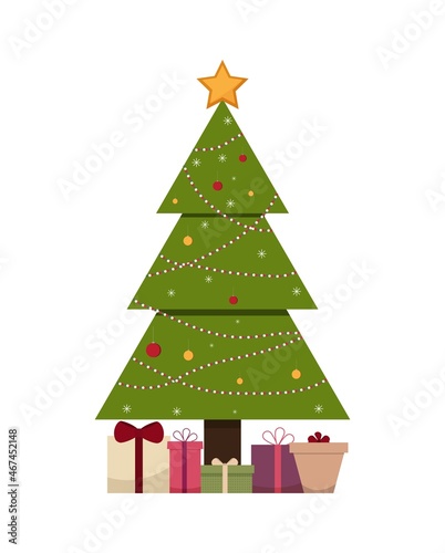Vector illustration of a Christmas tree with gifts.Can be used to create Christmas brochures, posters, banners.