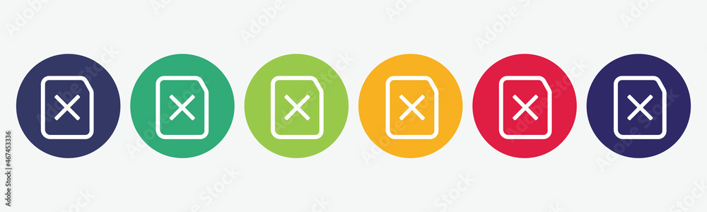 6 circles set with delete icon in various colors. Vector illustration. 6 circles set with delete icon in various colors. Vector illustration.