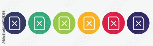 6 circles set with delete icon in various colors. Vector illustration.