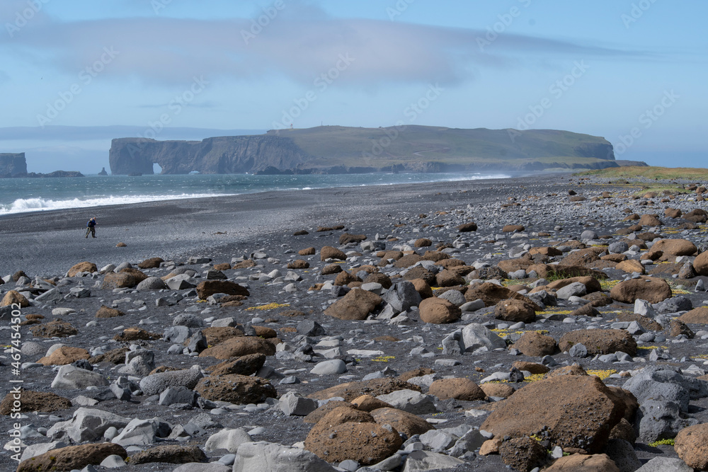 Seascape of with rocks at Reynisfjara Black sand Beach Vik South Iceland