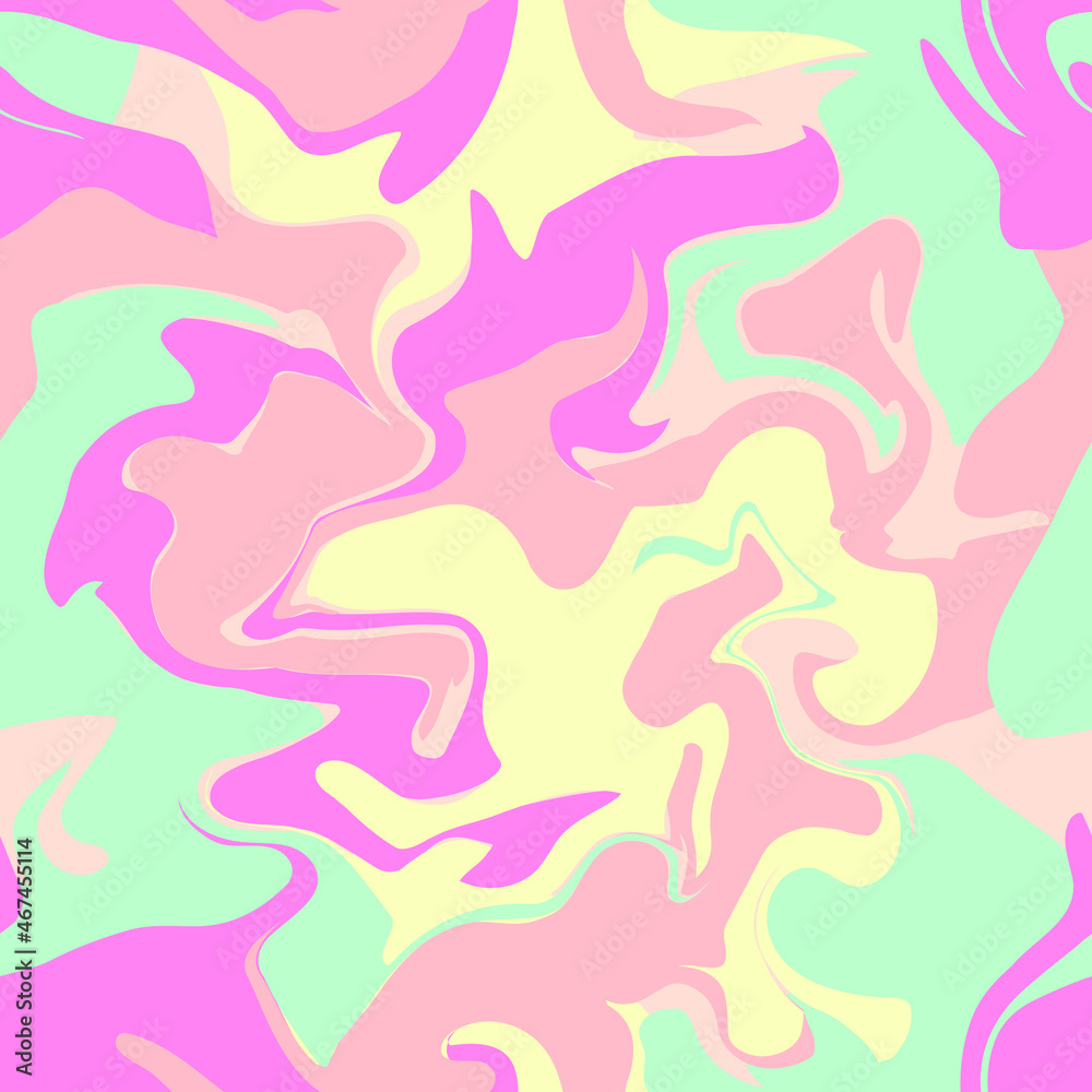 Seamless marble vector pattern. Colorful abstract swirl texture, liquid acrylic background in psychedelic colors. Texture for print, fabric, textile, wallpaper.