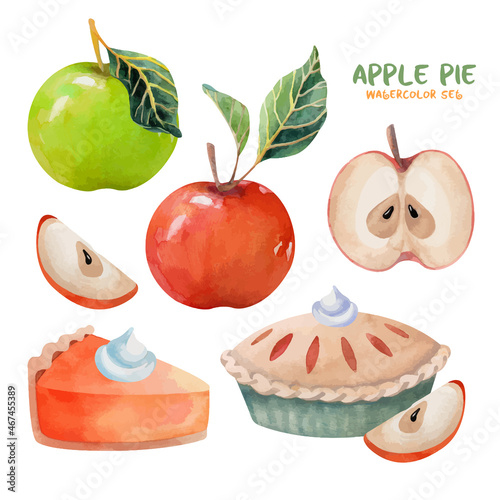 Apple pie set with fresh red and green apples