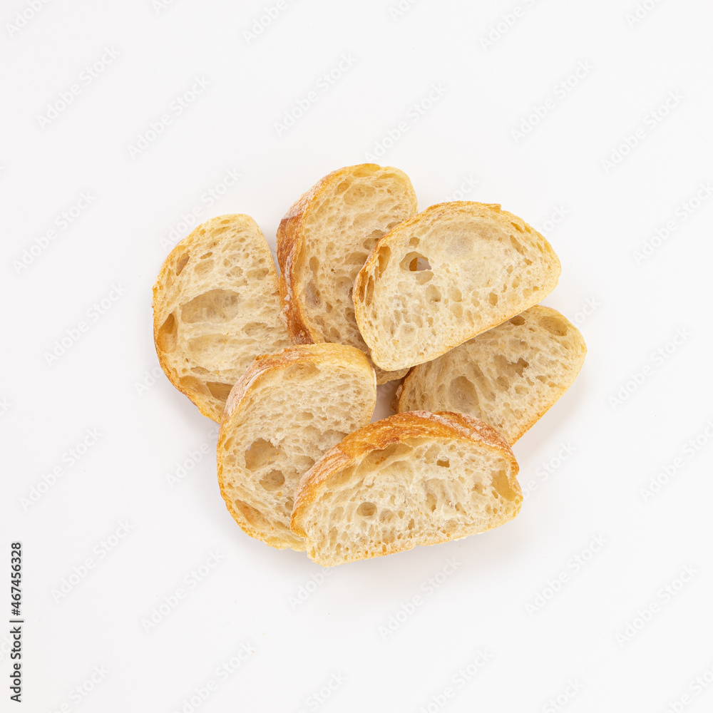 slices of ciabatta or baguette bread isolated on white slices of ciabatta or baguette bread isolated on white