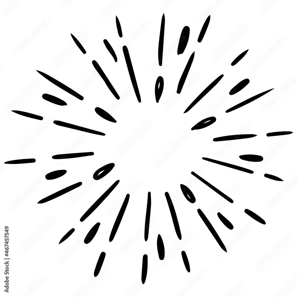 Fototapeta premium Starburst, sunburst hand drawn. Design Element Fireworks Black Rays. Comic explosion effect. Radiating, radial lines.
