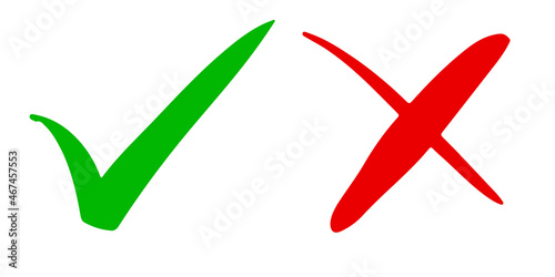 Green checkmark and Red cross isolated on white background. Right and wrong icon . Vector illustration.