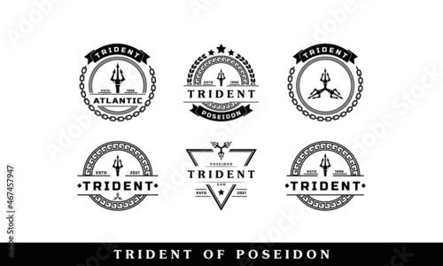 Classic Vintage Trident Neptune God Poseidon Triton King Spear Logo Icon Design Template