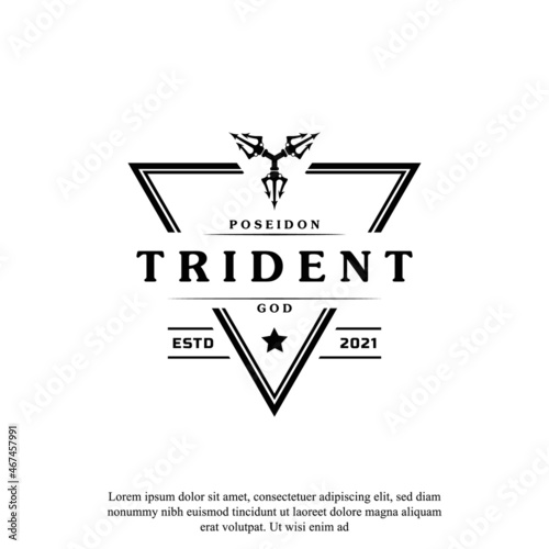 Classic Vintage Trident Neptune God Poseidon Triton King Spear Logo Icon Design Template