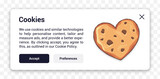Accept cookies settings popup template. Isolated cookie preferences frame. Editable UI element. Allow or accept all cookies pop-ups, Website interface vector design illustration.