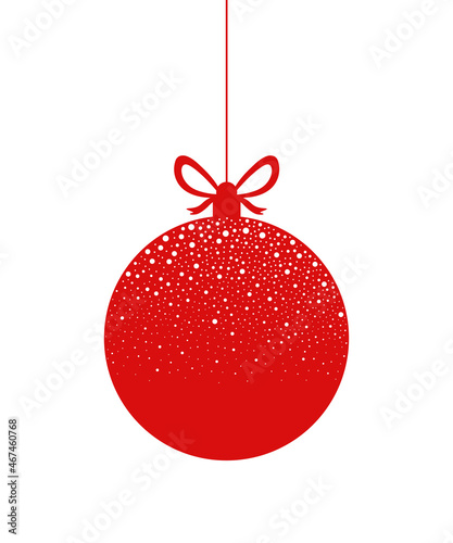 Simple vector red Christmas ornament silhouette with snowfall.