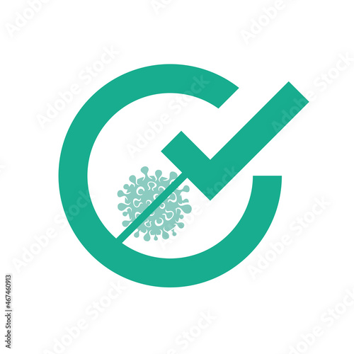 Vaccinated logo. Icon medical syringe with needle in flat style, concept of vaccination COVID-19, injection, isolated vector illustration.