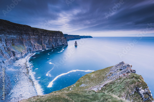 cliffs of moher west coast ireland county clare.  cliffs of moher county clare ireland. famous irish landscape and seascape on the wild atlantic way photo