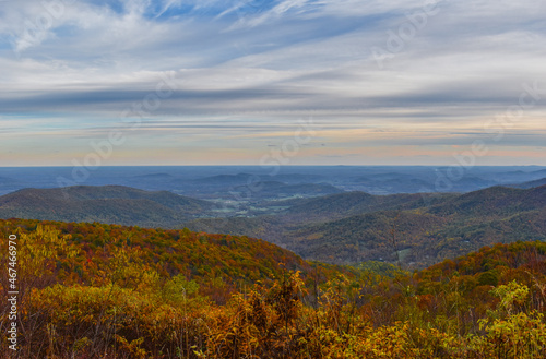 The Sun Sets Over the Blue Ridge Mountains on an Autumn Afternoon Highlighting the Beautiful Fall Foliage Colors