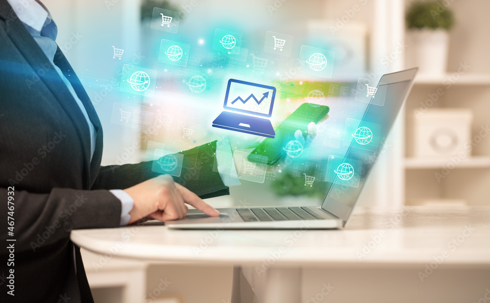 Businessman working on laptop with new business Businessman working on laptop with new business